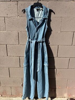 Universal Thread Light Blue Denim Jumpsuit with Tie Waist